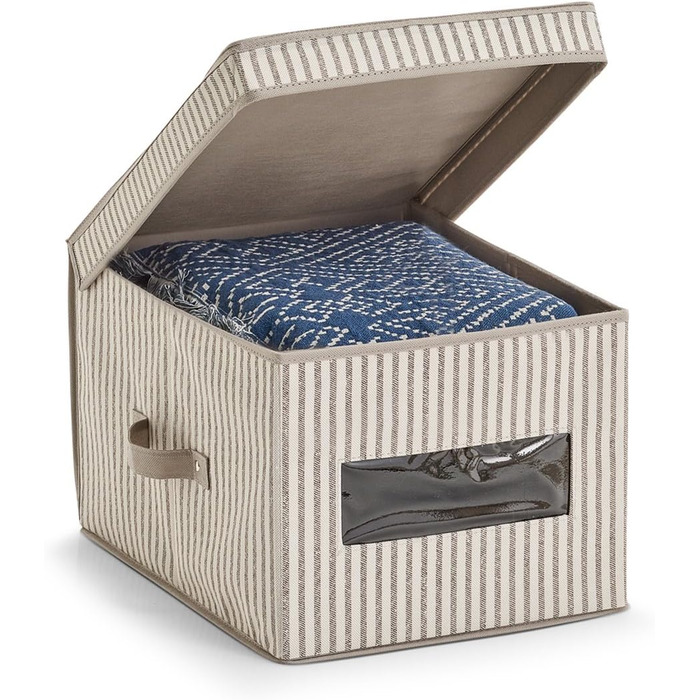 Коробка для зберігання Zeller з кришкою, дизайн у смужку, неткане полотно, бежевий, приблизно 30 x 39,5 x 25 см