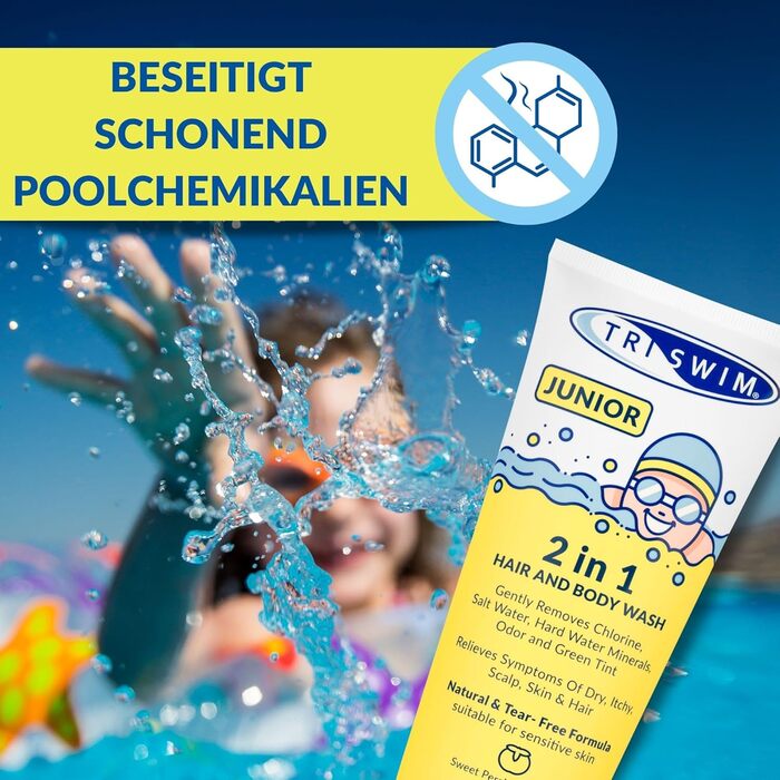 Дитячий шампунь та гель для душу після плавання, натуральний шампунь для волосся, що не сльозить, дбайливо видаляє хлор, запобігає свербінню, гель для душу усуває зелений відтінок - солодкий 200 мл (1 упаковка)