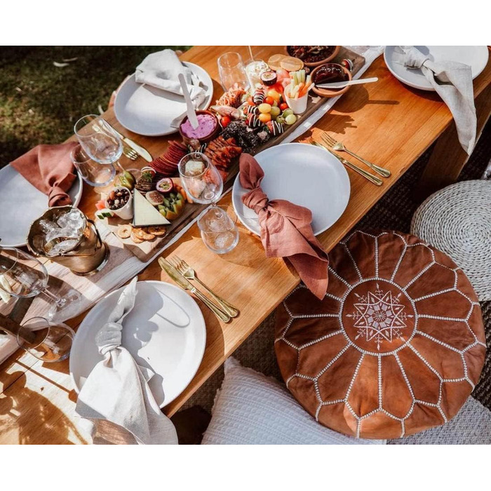 Марокканська подушка для підлоги з натуральної шкіри - Верблюжий вінтаж - Наповнена - Міцна шкіра, ручної роботи, східний пуф-мішок, пуф-підставка, світло-коричневий (верблюжий вінтаж)