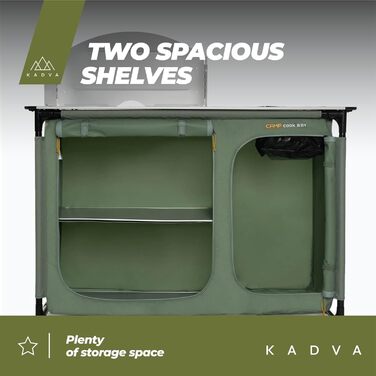 Складана кухонна шафа для кемпінгу CAMPCook 221 48,5x1283,5 см Кемпінгова шафа виготовлена з міцних матеріалів Легка та стійка конструкція Легке складання та транспортування Зелений колір