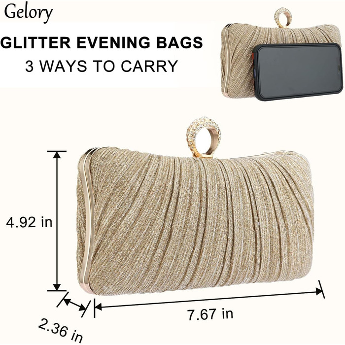 Клатчі для жінок Маленький блискучий клатч зі знімним ланцюжком для весіль, нареченої, випускних вечорів, коктейльних вечірок, жіноча сумочка із золотими акцентами
