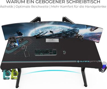 Ігровий стіл EUREKA ERGONOMIC 15270 см, великий комп&39ютерний стіл, ергономічний ігровий стіл для ПК з гачком для навушників, тримач для напоїв для домашнього офісу 152 x 70 см, чорний