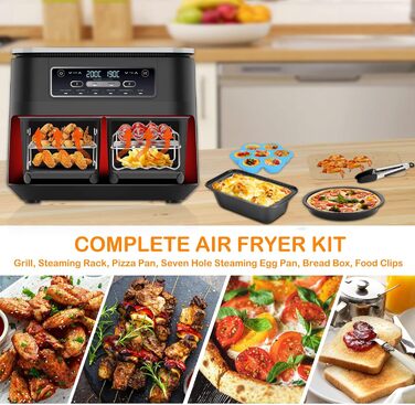 Набір аксесуарів Vusddy з 8 предметів для двозонних фритюрниць - сумісний з Ninja Foodi AF400EU, AF300EU, Innsky 8L, Princess 182074, Tefal 7.6L-9.5L - Двокамерний набір аксесуарів для фритюрниці XL