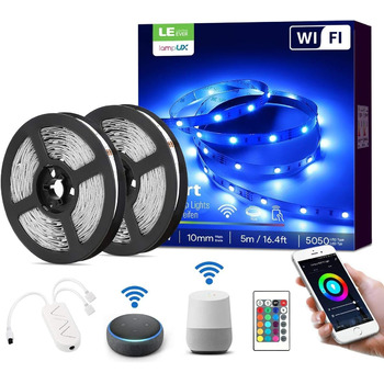 Світлодіодна стрічка LE Alexa Smart LED Strip Wifi, RGB 150 світлодіодів, світлодіодний діапазон Wi-Fi, супер яскрава самоклеюча стрічка 5050, струнні світильники з дистанційним керуванням, сумісний з Alexa, додатком, Google Home, IP20 (10M)