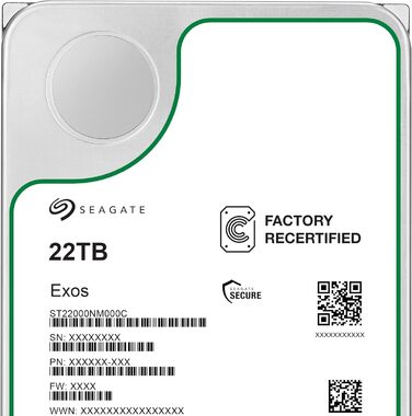 Внутрішній жорсткий диск Seagate Exos X22 22 ТБ відновлений заводським способом 3,5 дюйма SATA 6 Гбіт/с 512 МБ, ST22000NM000C (відновлений)