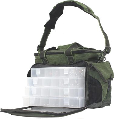 Сумка QMBasic для риболовлі, включаючи 4 коробки для снастей Рибальський чохол для аксесуарів Водовідштовхувальні м&39які лямки Рибальська сумка