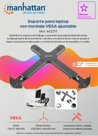 Регульоване кріплення для ноутбука Manhattan 462211 з VESA-сумісністю, чорне