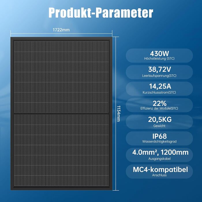 Балконна електростанція BENY Plug & Play, балконна електростанція з монтажним кронштейном, комплектна балконна електростанція потужністю 430 Вт - розетка - інвертор 600 Вт - двосторонні сонячні панелі 430 Вт - кронштейн для плоских дахів