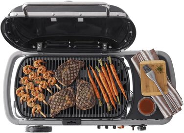 Газовий гриль Weber Traveler портативний складаний гриль на колесах з автоматичним замком кришки та вбудованим термометром, 1 пальник, ширина 111 см, площа гриля 2065 см, чорний (2026)