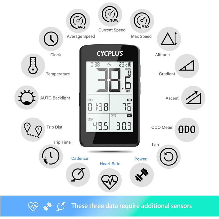 Велокомп'ютер CYCPLUS GPS, 2.8 дюйма, IP67, Електроніка/Bluetooth/ANT, Чорний