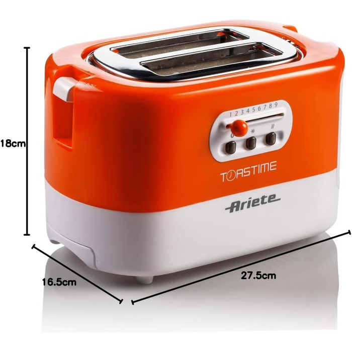 Білий тостер, місткість на 2 скибочки, 9 рівнів підсмажування, 700 Вт, 3 функції, помаранчевий білий / помаранчевий, 159 Toasttime