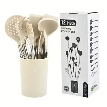 Силіконовий набір кухонного приладдя Vialex B0B9JWRRZM 12 предметів, бежевий