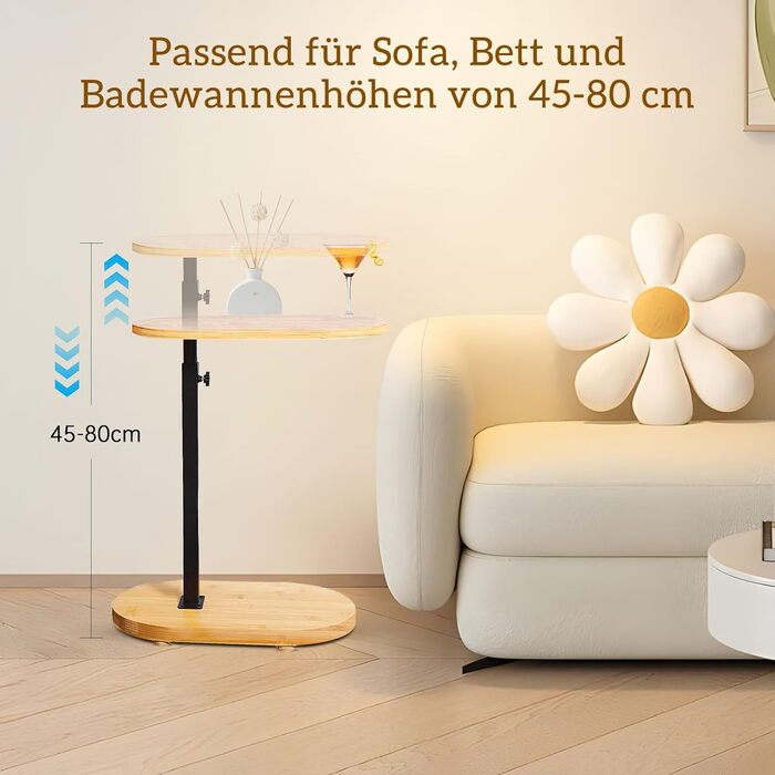 С-подібний бічний столик, регульований по висоті, маленький столик, журнальний столик з бамбука та металу, журнальний столик для дивана, бічний столик, тумбочка для дивана, тумбочка для вітальні, ванної кімнати, ліжка, дивана та кави, стиль 1