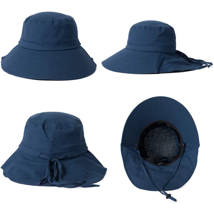 Жіночий сонцезахисний капелюх Comhats, захист від сонця UPF 50, літній капелюх із захистом шиї, широкі козирки, бавовна, M 1005темно-синій