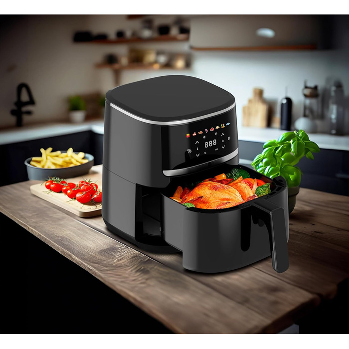 Літра, фритюрниця з цифровим сенсорним дисплеєм, 1500 Вт, регулювання 80-200, 8 програм, включаючи брошуру з рецептами 4,3 літра Компактний (компактний), 4,3