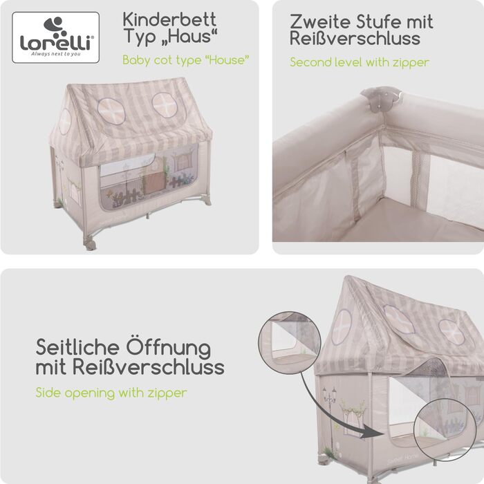 Дитяче ліжечко Lorelli з балдахіном та колесами, 2 в 1 дитяче ліжечко та манеж Sweet Home, ліжечко від народження до 15 кг, бічний вхід, складне, включаючи сумку для перенесення, бежевий