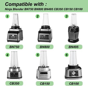 Запчастини для блендера GINOYA для кухонного комбайна та блендера Ninja CB350EU BN800EU BN750EU BN650EU BN495EU CB100EU, чашки 2 шт. з рукавами, сумісні з блендером Ninja