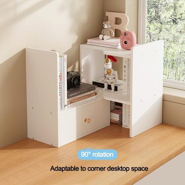 Розсувна настільна книжкова полиця, окремостояча, регульована, офісна полиця для зберігання речей, органайзер для столу, настільна книжкова полиця для офісу та дому (біла)