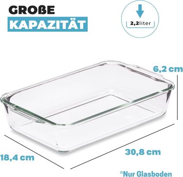 Форма для запікання лазаньї Igluu з кришкою, що застібається, без бісфенолу А - 2,2 літра () - прямокутна, міцна форма з боросилікатного скла - придатна для використання в духовці, мікрохвильовій печі, морозильній камері та посудомийній машині, набір з