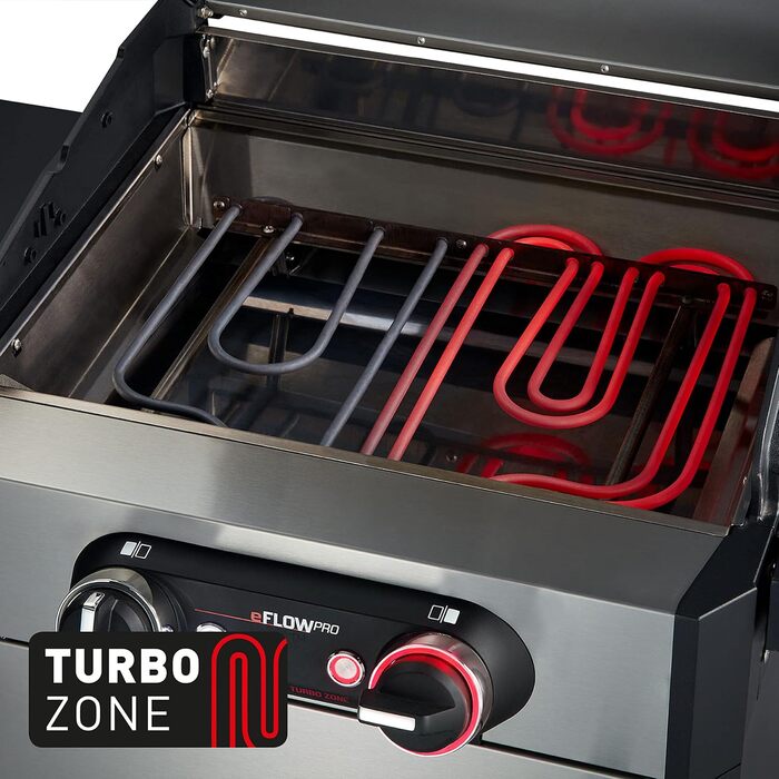Електричний гриль Enders eFLOW PRO 2 TURBO з чавунною решіткою SWITCH GRID, зоною TURBO ZONE, системою очищення SIMPLE CLEAN, алюмінієвим литтям кришки та камери, на візку 97106, сріблястий