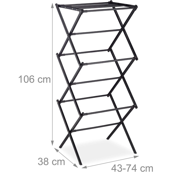 Вішалка для одягу Relaxdays, складна, висувна, 1анг, 6 рівнів, компактна вежа для одягу, метал, чорна