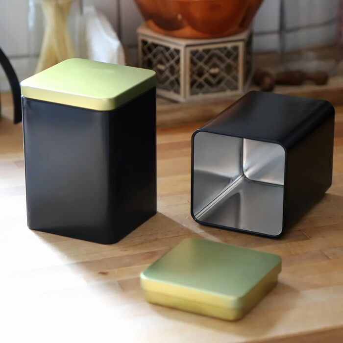 Елегантних квадратних герметичних металевих банок для зберігання/чаю, кожна з яких вміщує 240 г чаю, чорного та золотого 13 x 9 x 9 см (В, Ш, Г) також ідеально підходить як банки для спецій, 6