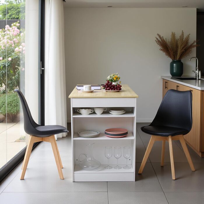 Багатофункціональний обідній стіл EGGREE з полицями для зберігання та розеткою - Кухонний стіл 110x60x78 см у дубовому декорі - Полиці з регульованою висотою, поверхня для зберігання, для невеликих приміщень у дубовому та білому кольорах