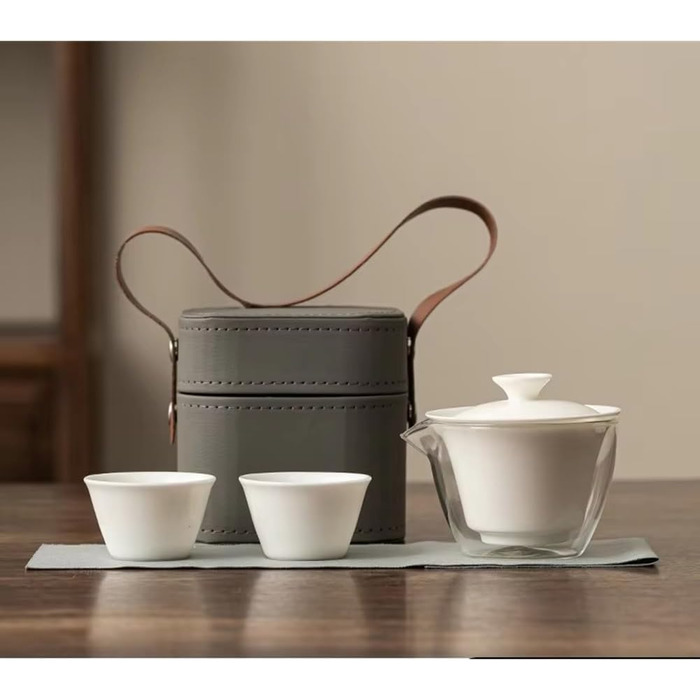 Компактний чайний набір з нефриту, портативний посуд для чаювання, повний комплект з чайником та чашками, ідеальний для активного відпочинку, кемпінгу та офісу, чудова ідея для подарунка