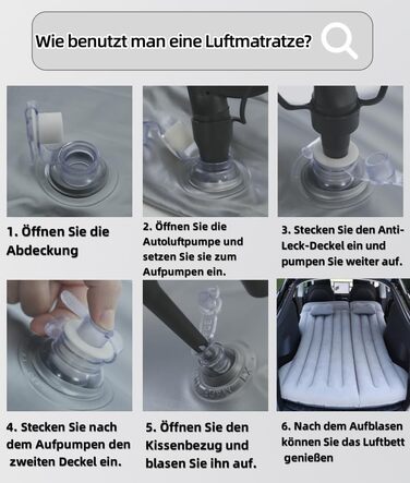 Автомобільний матрац, надувний матрац, підходить для Tesla Model Y, позашляховик, багажник, заднє сидіння, надувний матрац, кемпінговий автомобільний надувний матрац з насосом, складний автомобільний матрац для поїздок на природу (сірий)