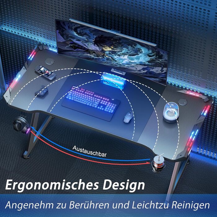 Ігровий стіл Storeo Imp, 160 x 60 см, МДФ / сталь / вуглецеве волокно, чорний