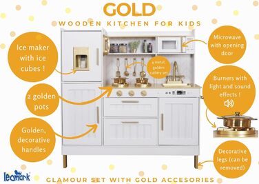 Сучасна дерев&39яна дитяча кухня Leomark з аксесуарами золото Стильна ігрова кухня з духовкою, мийкою та аксесуарами Дерев&39яна і
