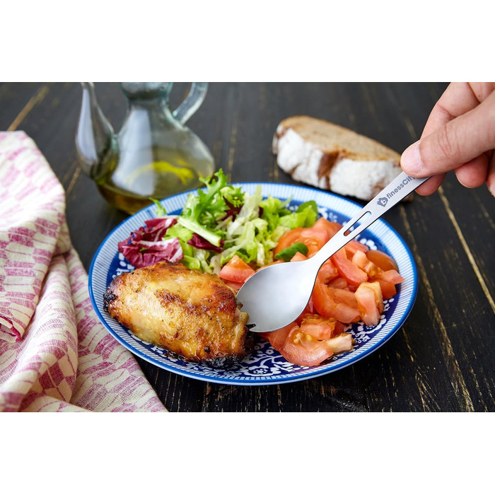 Титанова ложка-виделка з відкривачкою для пляшок, надзвичайно міцна, надлегка (Ti), здорова та екологічна ложка, виделка та відкривачка для пляшок для подорожей/кемпінгу в тканинній сумці, яку легко зберігати, Silver Spork 2 Unit