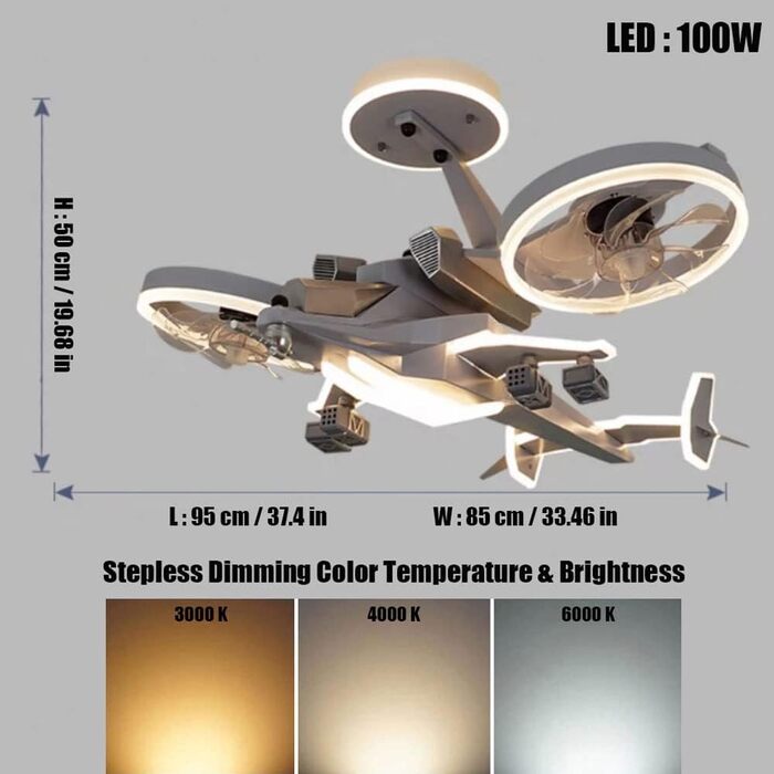 Вт світлодіодний стельовий світильник з регулюванням яскравості, стельовий вентилятор зі світлодіодним підсвічуванням, регульовано