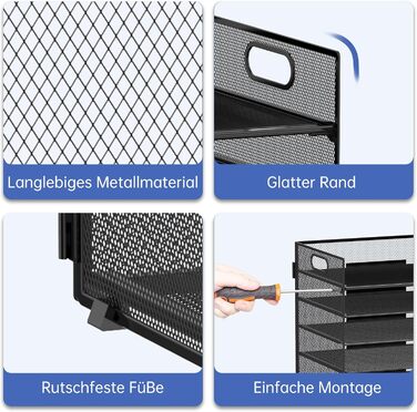 Рівневий органайзер для столу з ручкою металева офісна система для документів, листів та книг формату A4, міцний органайзер для паперів для столу, домашнього офісу та школи, чорний, 7-