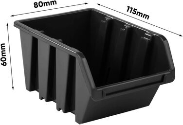 Штабелювані коробки для зберігання, настінна полиця 772 x 780 мм - система зберігання, контейнери для зберігання з відкритим фасадом, полиця для контейнерів - стінові панелі, 82 предмети, чорні коробки