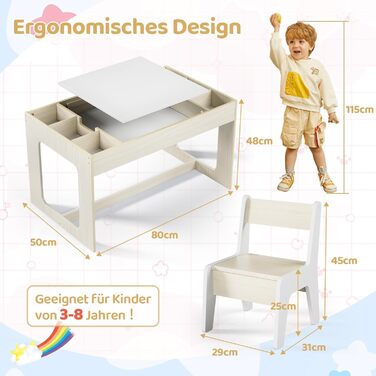 Дитячий комплект сидіння Clevich з місцем для зберігання, дитячий стіл з 2 стільцями, дитячий комплект столу та стільців з двосторонньою стільницею, дитячий стіл для дитячого садка, для дітей віком від 3 років, колір дерева