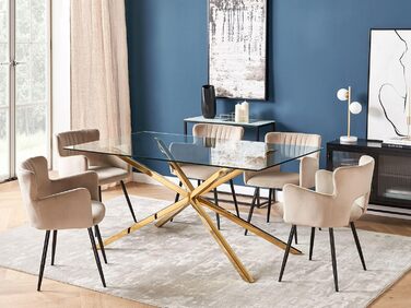 Обідній стіл Beliani, прозоре скло, прямокутний, 160 x 90 см, металевий каркас, золотий, Maramo