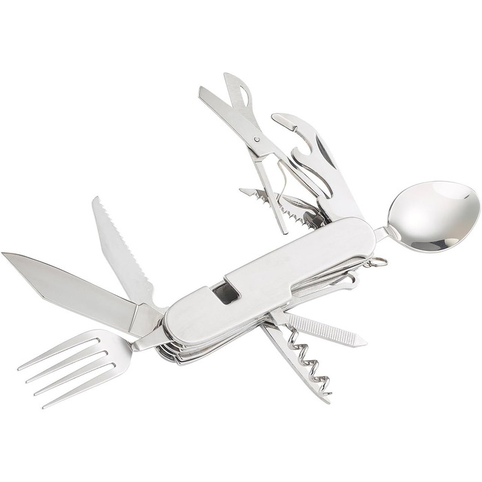 Міні-кишеньковий ніж Semptec Urban Survival Technology набір із 2 предметів, 14 складних столових приборів та кишенькового ножа з нержавіючої сталі (багатофункціональний, з виделками, роздільний, кишеньковий)