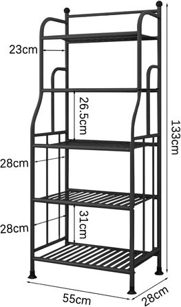 Рівнева металева полиця для квітів, окремостояча книжкова полиця, кухонні полиці, міцні полиці, підходить для вітальні, балкону, саду (55x28x133 см) (чорна) Чорний 55x28x133 см, 5-
