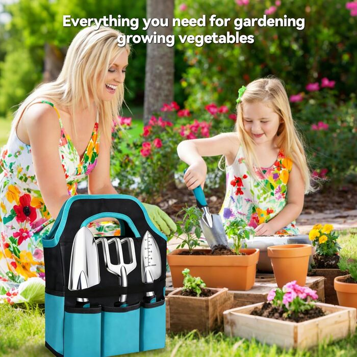 Набір садових інструментів Auvstar, 7 предметів лопатка, граблі, секатор та інше для догляду за садом. З міцним чохлом для зберігання та килимком для пересадки рослин. Ідеальний подарунок для садівників та садівниць