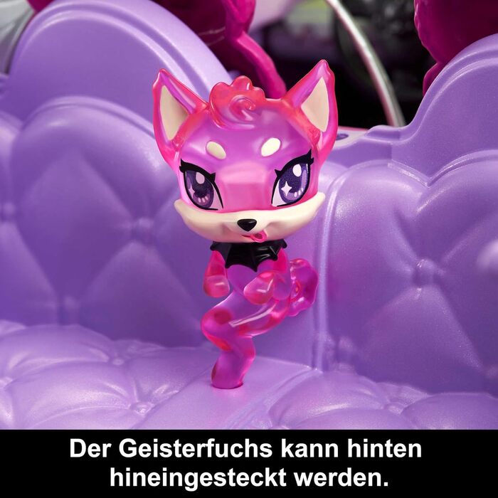 Фіолетовий кабріолет з переливчастою павутиною, плюшевим інтер&39єром та холодильником у формі труни, місце для 4 ляльок, ляльки не входять до комплекту, машинка HHK63