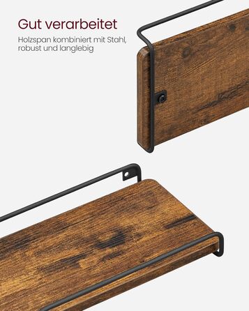 Подібна кутова полиця, комплект з 4 шт. , настінна полиця, промисловий дизайн, для вітальні, спальні, кухні, вінтажний коричнево-чорний LLS832B01 4 предмети Вінтажний коричневий чорний