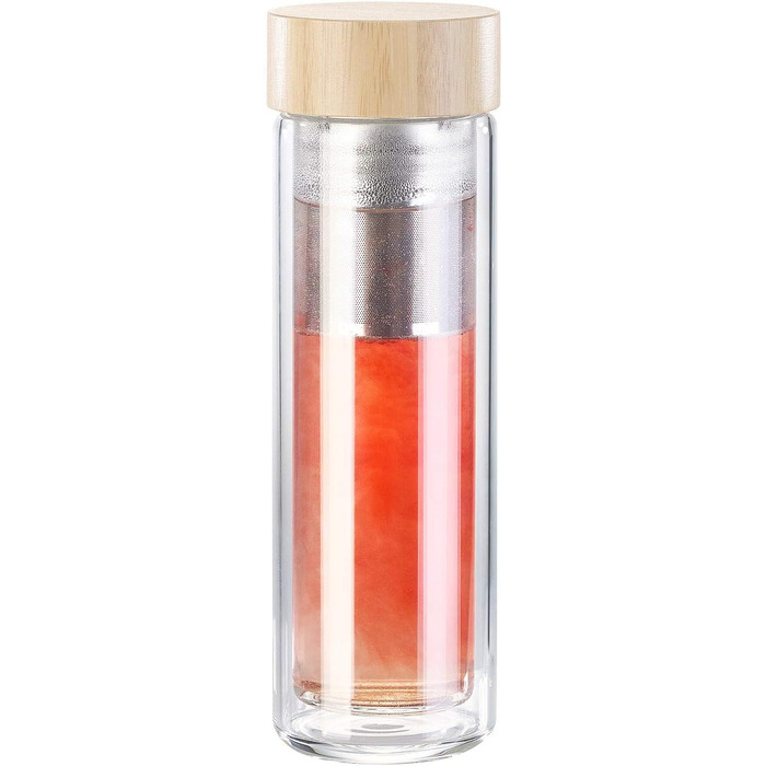 Подвійна пляшка для чаюПодвійна скляна пляшка з неопреновим чохлом та чайним ситечком, 400 мл (термос)