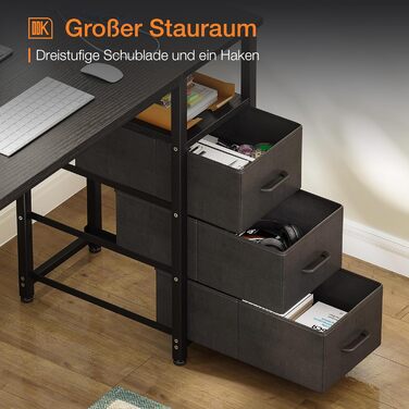 Письмовий стіл ODK з 3 шухлядами, тканина, 120x48x75,5 см, комп&39ютерний стіл з 2 розетками та USB-портами, двосторонній ПК-стіл, офісний стіл для домашнього офісу, чорний 120x48x75,5 см чорний