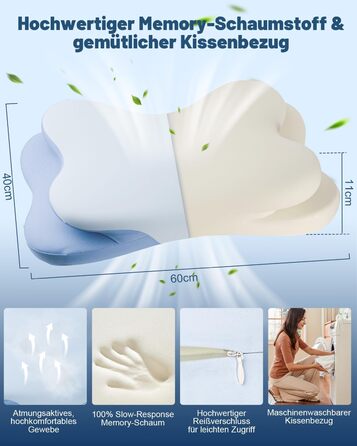 Подушка для шиї IDEA, ортопедична подушка з піни з ефектом пам&39яті, ергономічна подушка для полегшення болю в шиї, подушка для шиї проти хропіння, подушка для сну на боці, спині та животі ()