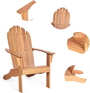 Садове крісло з масиву дерева, шезлонг Relax Chair з широким підлокітником і високою спинкою, садові меблі Садове крісло вантажопідйомністю 160 кг (натуральне)