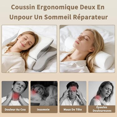 Ортопедична подушка LAMB з піни з ефектом пам&39яті, ергономічна подушка для сну на боці, підтримка шиї та валик для шиї два в одному, сірий колір