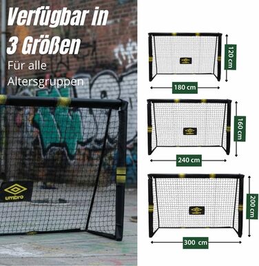 Футбольні ворота Umbro - Великі футбольні ворота - Футбольні ворота - Футбольні ворота для саду, дітей та дорослих - Тренувальний футбольний інвентар для приміщень та вулиці - Метал - Чорний/Жовтий 240x160x8 см