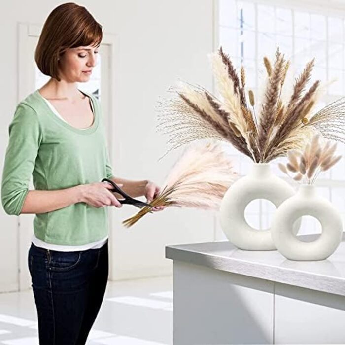 Ваза - Набір з 2 білих керамічних ваз для квітів для прикраси будинку Вази із сухоцвітів для скатертини з пампасною травою, прикра