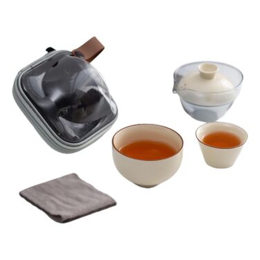 Компактний чайний набір Затишний чай керамічний чайник та чашки з рушником для подорожей, портативний набір для чаювання, ідеальний для пікніків, подорожей та кемпінгу, вишуканий подарунковий набір.
